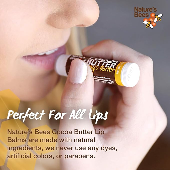 Nature's Bees - Cocoa Butter Lip Balm Moisturizer - Original 24 Pack, 4 Flavors - Original, Shea Butter, Mango Butter, Olive Oil - Made w/Coconut Oil, Beeswax, Vitamin E, Aloe - 0.15oz (4.2g)