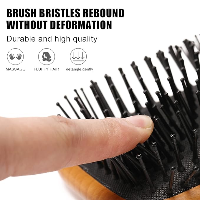 olelo Hair Brush Natural Wooden Paddle Brush, Brushes for Men & Women, Wood Hairbrush for Thick or Curly Hair, Black & Wood Square Hair Brush, Beech Massage Scalp Brush