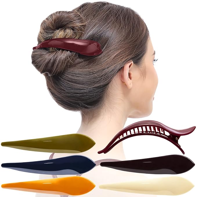 RC ROCHE 6 Pcs Duck Bill Alligator Hair Clips for Women Sectioning Flat Claw Long Thick Hair Inner Teeth Curved Styling Jaw Strong Secure Grip Salon, Medium Classic Multicolor
