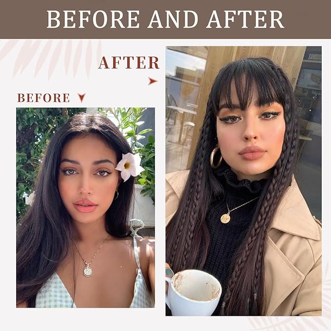 Clip In Bangs-Real Human Hair Bangs Brown Black Clip On Bangs Hair Extensions Fake Bangs Human Hair Wispy Bangs Hair Clip Fringe With Temples Hairpieces Curved Bangs For Daily Wear