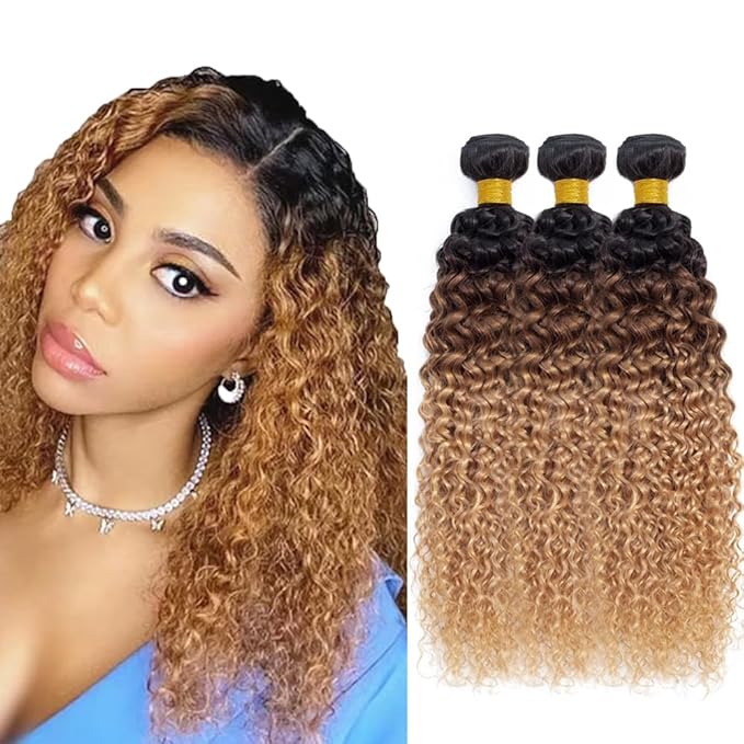 4/27 Human Hair Bundles Blonde Kinky Curly Bundles Niegmeag Hair Brazilian Grade 8A Virgin Hair Extensions 18 20 22 Inch Double Weft Real T1B/4/27 Curly Bundle 100g/Pc
