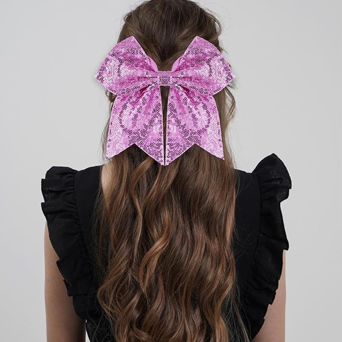 Large Glitter Cheer Bows Clips, Jumbo Big 7 Inch Cheerleading Sequin Hair Bow Hair Accessories for Teens Girls Football Sports Cheerleader Outfit Uniform (Light Purple)