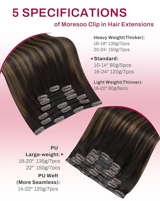 Moresoo Seamless Human Hair Clip in Extensions Dark Brown Balayage Clip ins Hair Extensions Real Human Hair Dark to Medium Brown Ombre for Women Thick And Invisible Pu Skin 150g/7pcs 22 inch