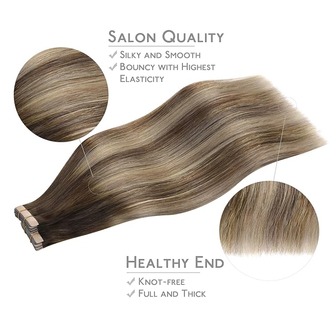 WENNALIFE Tape in Hair Extensions Human Hair, 40pcs 100g 18 inch Balayage Chocolate Brown to Honey Blonde Hair Extensions Real Human Hair Straight Tape in Extensions Reusable Real Hair Extensions