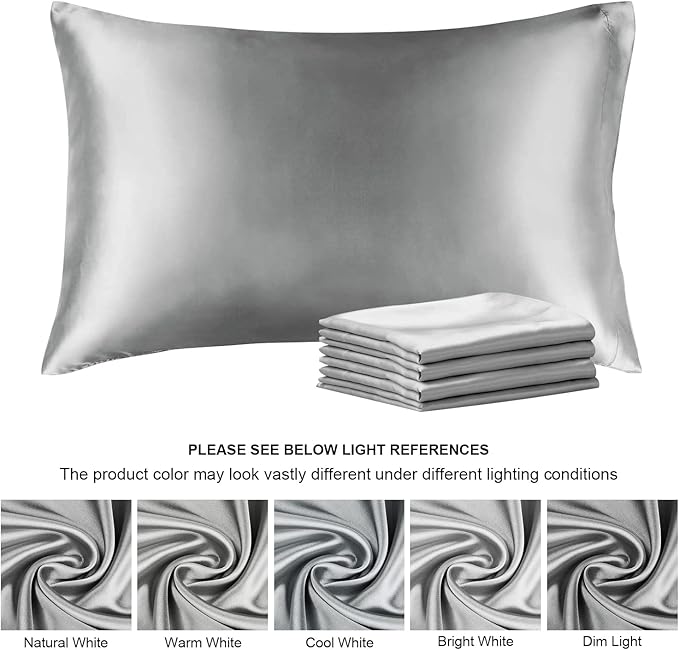 BEDELITE Satin Pillowcase for Hair and Skin, Super Soft Similar to Silk Pillow Cases 4 Pack with Envelope Closure, Cooling Pillowcases for Women Men (20"x26" Standard Size, Grey)