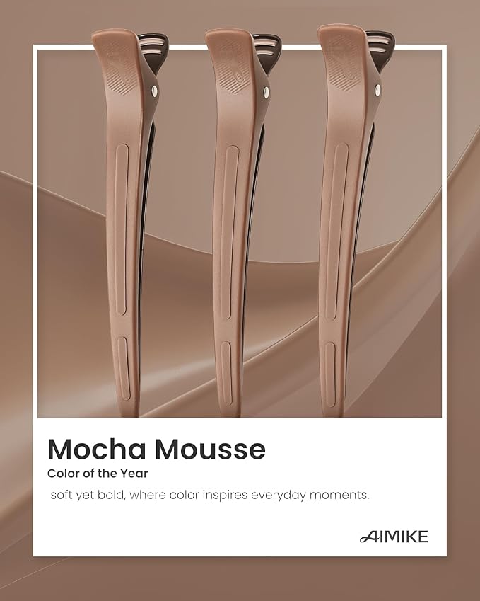 AIMIKE Extended Sectioning Hair Clips w/Built-in Silicone Band, 4.8" No-Crease Non-Slip Hair Styling Clips for Thick, Long Hair – Blow Drying,Hair Rollers, Rust-Free –6 Pack, Mocha Mousse