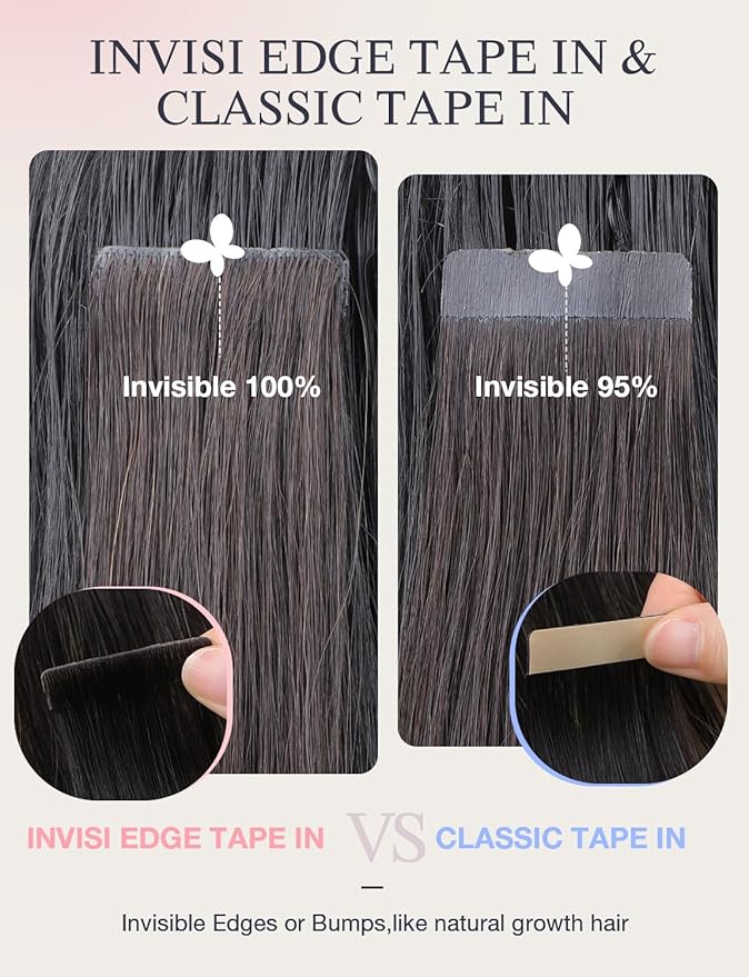DOORES Invisi Edge Hair Extensions Real Human Hair Tape in, Chocolate Brown to Caramel Blonde 10 Injection Tape-ins with 10 Injection Tape-ins 50g 16 Inch, Injected Tape in