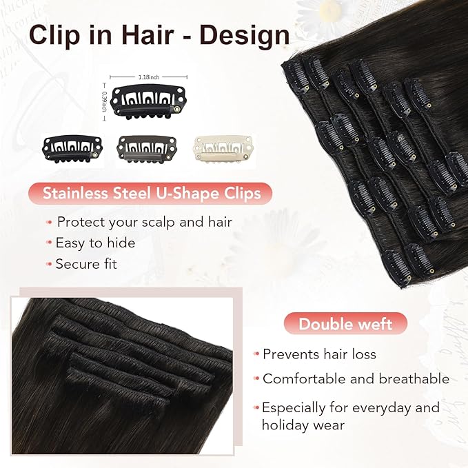 XDhair 22 inchClip in Hair Extensions Real Human Hair 120g 6Pcs Ombre Color Natural Black Fading to Medium Brown Clip in Hair Extensions Natural Soft (#1BT4, 22 inch)