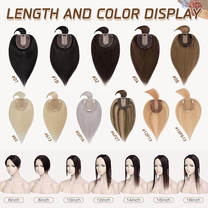 Rich Choices Real Human Hair Toppers for Women With Bang 100% Remy Human Hair Topper for Thinning Hair Clip in Silk Base Hair Topper 14 Inch #18P613 Ash Blonde Mix Bleach Blonde