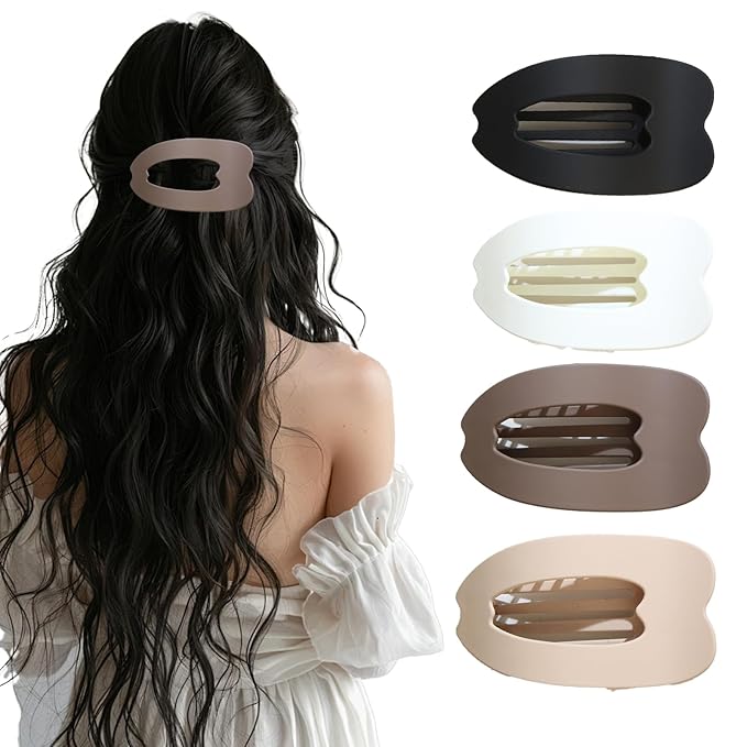4 PCS Flat Hair Clips, Stylish Classic Hair Barrettes Large Flat Claw Clips, Strong Hold French Hair Clips for Thick and Thin Hair, Accessories for Women Girls