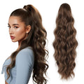 18" Ponytail Extension, Claw Clip Ponytail Extensions for Women Wavy Pony Tails Hair Extensions Fluffy Natural Looking Synthetic Hairpiece for Daily Use (Light Auburn Brown)