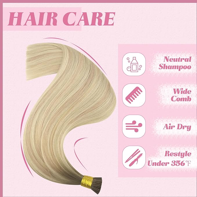 YoungSee I Tip Hair Extensions Human Hair Ombre I Tip Human Hair Extensions Blonde Balayage Platinum Blonde Itip Hair Extension 24 Inch 50g 50s Soft and Lightweight Hair for Long Hair
