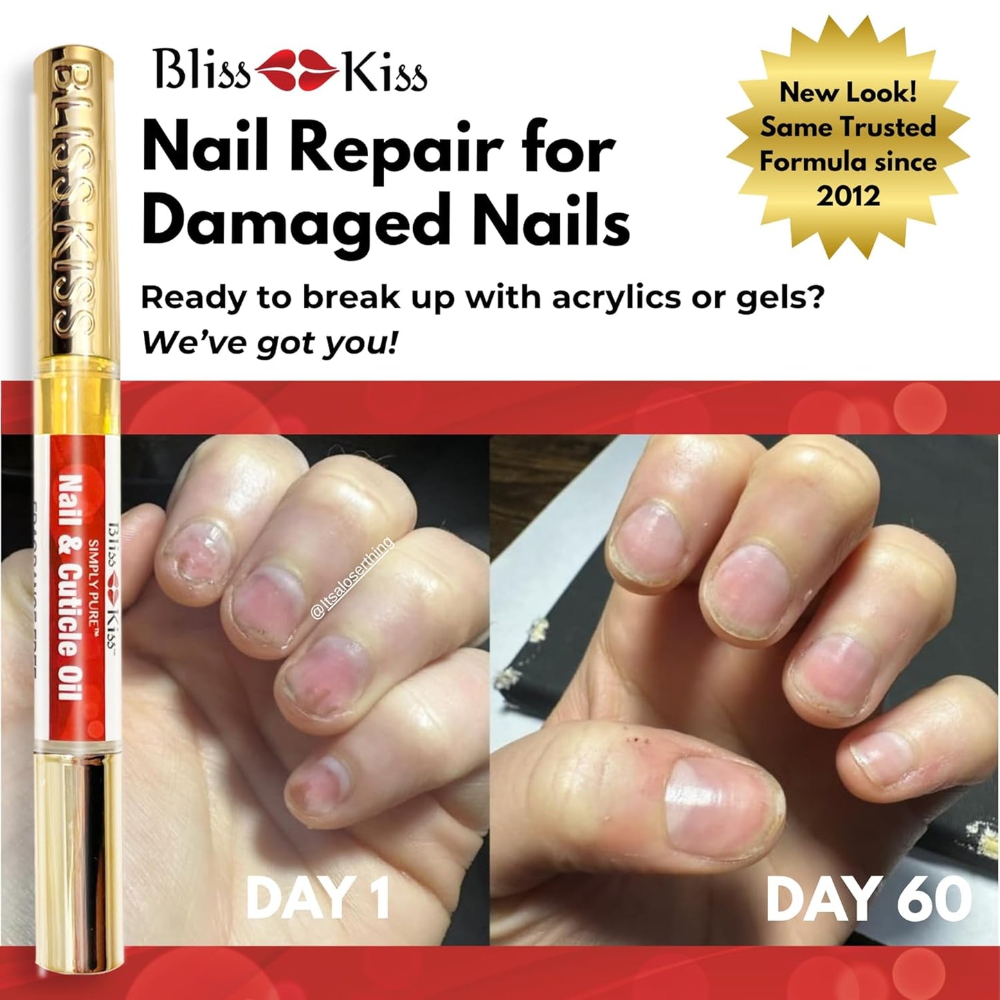 Bliss Kiss | 1 Fragrance Free | Nail Oil Cuticle Pen w/Vitamin E & Jojoba⏤Nail Strengthener Nail Growth Serum for Brittle Peeling Breaking Thin Nails