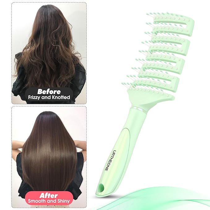 Hair Brush, Curved Vented Detangling Hair Brushes for Women Men Wet or Dry Hair,Faster Blow Drying Styling Professional Paddle Vent detangler brush (Light Green)