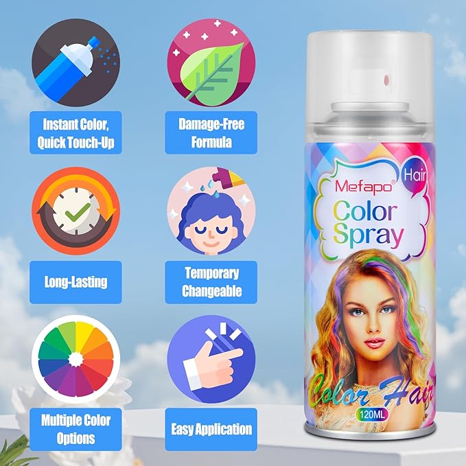 White Hair Spray Color, Silver White Temporary Hair Color Spray for Kids Women, Temporary Hair Dye, Washable Hair Color Wax With Non Damaging for Halloween Makeup, Costume, Christmas Party(4.06 oz)