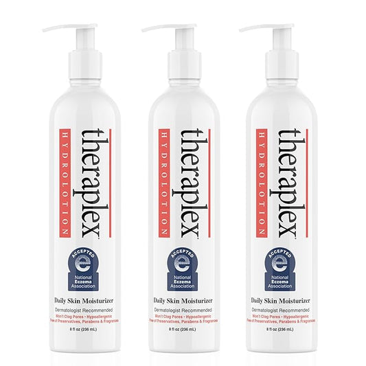 THERAPLEX Hydrolotion - Daily Skin and Body Moisturizer, No Parabens Or Preservatives, Noncomedogenic, and Hypoallergenic, Fragrance-Free, Dermatologist Recommended 3 Pack