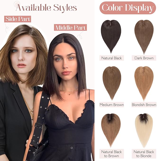 Hairro 100% Human Hair Topper No Bangs, Real Clip in Hair Hairpieces for Women, 3.94x4.72" Silk Base for Thinning Receding High Hairline, 12 Inch Mocha Brown Side Part
