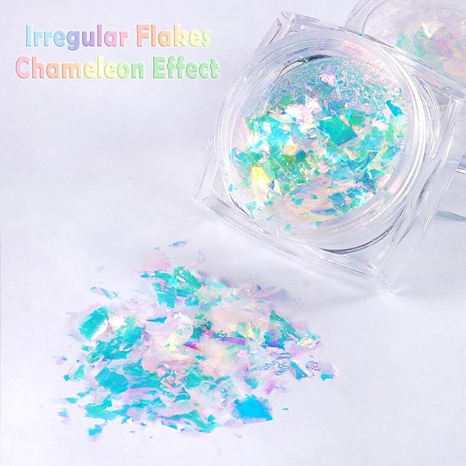 Laza Chameleon Flakes, 8 Colors Nail Confetti Powder, Irregular Colorshift Pigment Powder for Nails Art Supplies, Epoxy Resin Tumbler, Slime, Crafts Decoration - Glass Starry Night
