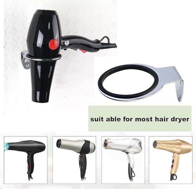 Wall Mounted Hair Dryer Stand, Stainless Steel , Hair Tool Storage, Suitable for Bathrooms, Hair Salons, Hotels (Silver 1 PCS)