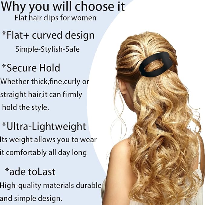 Flat Hair Clips for Women 4Pcs Matte Flat Claw Clips Strong Styling Large Hair Clips for Thick Hair and Fine Hair Strong Hold No Slip Grip Hair Claw Clips French Duckbill Hair Clip (Neutral Colors)