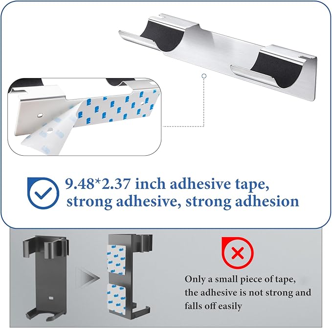 2 PCS Wall Mount Curling Iron Holder and Hair Tool Organizer with Adhesive, Multifunctional Hot Flat Iron and Hair Straightener Holder Storage Stand for Vanity, Cabinet and Wall, Silver