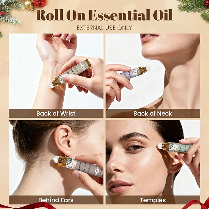 Essential Oils Roll On Set 6 Pack - (Relax, Sleep, Balance,Breathe, Focus on, Happiness) Aromatherapy Oil with Roller Ball, Essential Oils Blends for Skin - Relaxation Gift for Women and Men