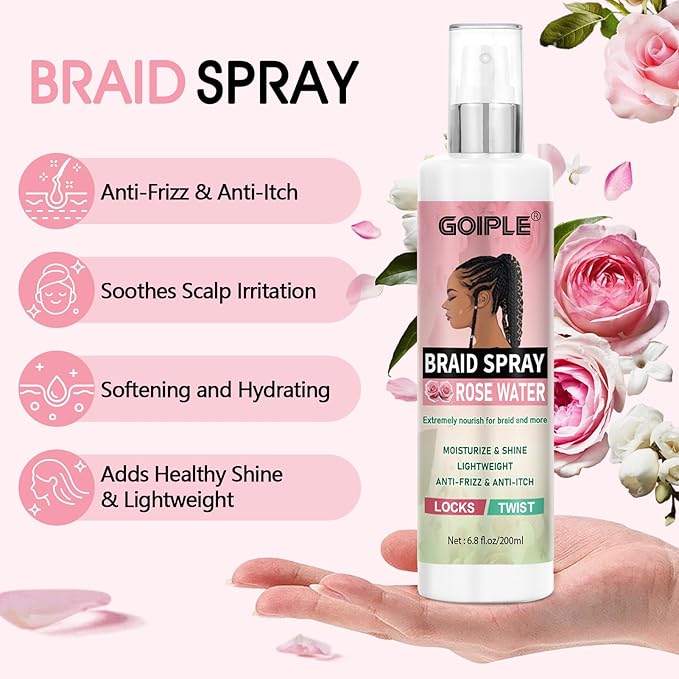 Braid Spray Rose Mint for Dreads, Dreadlocks, Locks - No-Water Braid Shampoo for Locs, Twists, Weaves - Rinse-Free Dreadlock Shampoo for Build-Up - Braid Oil for Soothes Moisturizes Dry & Itchy Scalp