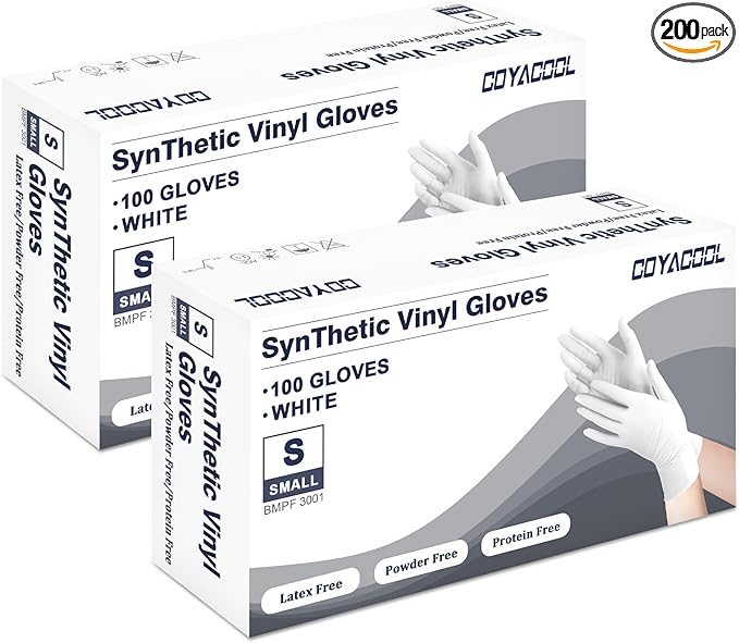 Disposable Gloves Small, Nitrile and Vinyl Blend Material Gloves, Latex Free 4 Mil 200 Pc Food Grade Glove for Cleaning, Food Prep, Hair Dye, Tattoo, White