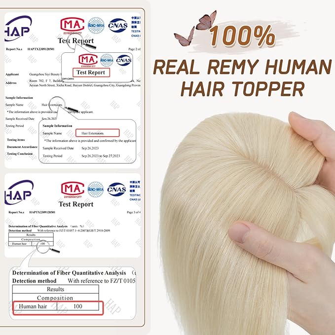 Rich Choices Real Human Hair Topper for Women With Bang - 100% Remy Hair for Thinning Hair, Clip in Silk Base, 12 Inch #60 Platinum Blonde