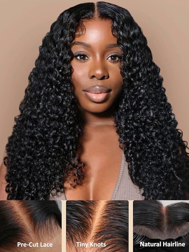 Julia Hair Bye Bye Knots Glueless Wig Curly Pre Cut Lace Front Wigs Human Hair for Women 12A Upgrade 7x5 Lace Closure Wig Pre Plucked with Pre Bleached Knots Put on and Go Natural Color 22 Inch