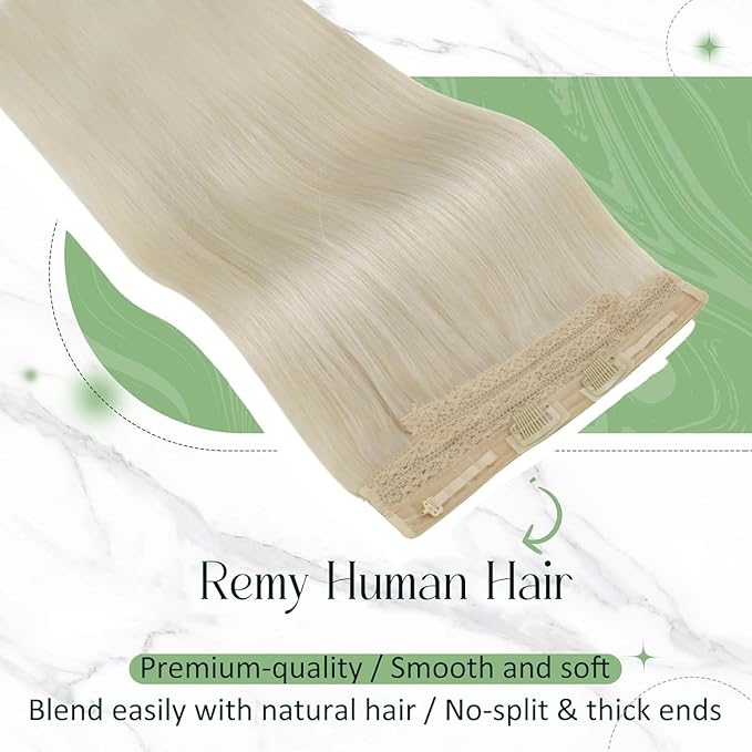 RUNATURE Blonde Wire Hair Extensions Real Human Hair, Secret Invisible Fish Line Hair Extensions, Platinum Blonde Wire Hair Extension, Transparet Wire Human Hair, Tangle-free 16 Inch 80g #60