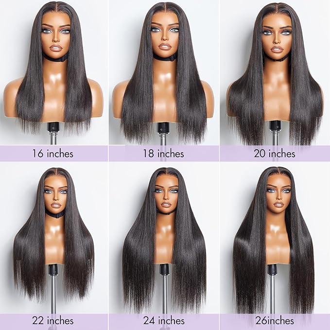 LUVME HAIR 22'' Straight Lace Front Wigs Human Hair 13x4 Pre Cut Lace Glueless Human Hair Wig Pre Plucked Long Straight Black Wig For Women 180 Density