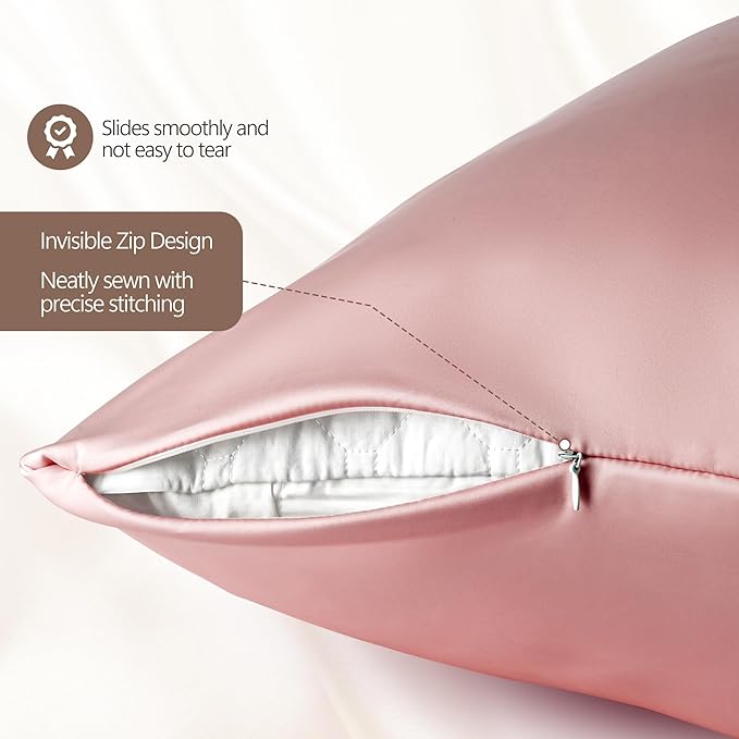 Set of 2 100% Silk Pillow Cases King - 6A Luxury Mulberry Silk Pillowcase for Hair and Skin - Anti-Wrinkle, Cooling & Smooth, Hidden Zipper - Pillowcases for Sleeping Women Girl, Boy, Pink