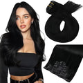 Moresoo Seamless Clip in Hair Extensions Human Hair Remy Straight PU Weft Human Hair Clip in Extensions Full Head Jet Black #1 7pcs/120g 16inch