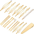 Yaomiao 17 Pieces Gold Hair Pins Set Geometric Bobby Pin Barrettes Metal Gold Decorative Styling Jewelry Hair Clamps Accessories for Women Wedding Parties