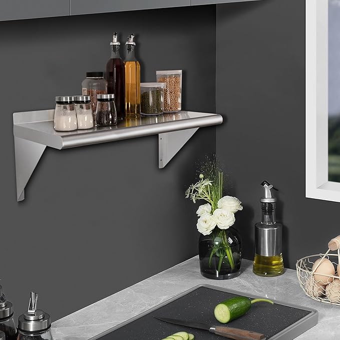HARDURA Stainless Steel Shelf 14" x 36", 275lb Commercial Shelves Wall Mount Metal Shelving with Backsplash and Brackets for Kitchen, Restaurant, Laundry Room and Home