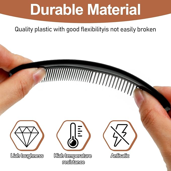 SHENLIU 300 Pieces Black Hair Combs Bulk Plastic Pocket Comb 5 Inch Reusable Hair and Travel Wide and Fine Tooth Combs for Women Men Beard Styling Dressing