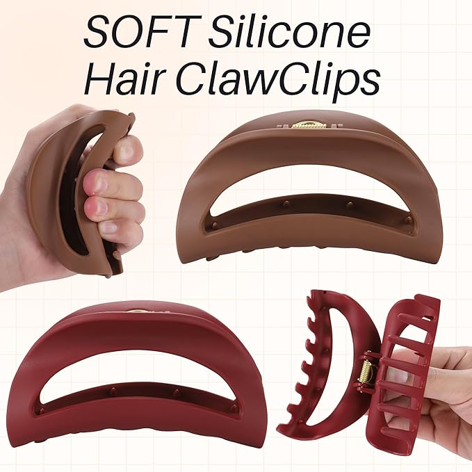 4Pcs Cloud Claw Clips for Women, 4.1" Non-Slip Strong Hold Hair Claws, Unbreakable TPEE-Silicone Blend, Large Bendable Cozy Hair Clip for Thin/Thick/Curly Hair, All-Day Comfort Matte Jaw Clip