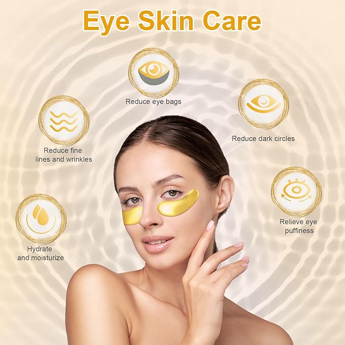 Under Eye Patches, 20pcs Eye Masks for Dark Circles and Puffiness Wrinkles with Collagen Hydrating 24k Gold Eye Patches for Eye Bags Around The Eyes Skincare Treatment