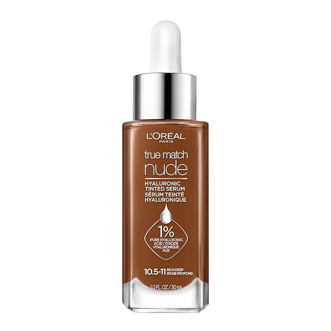 L'Oreal Paris True Match Nude Hyaluronic Tinted Serum Foundation with 1% Hyaluronic acid, Rich Deep, 1 fl. oz.