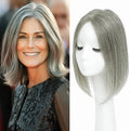 Hair Toppers for Women Real Human Hair Pieces for Women Upgrade Large Swiss Base Hair Topper 12inch（Mixed Grey）