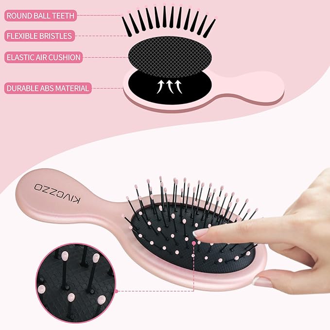 2-Pack Kids Mini Hair Brush for Detangling, Gentle Travel Hairbrush for Girls, Boys & Women, Portable Detangler for Wet & Dry Hair, Compact for Purse & Backpack (Pink and Green)