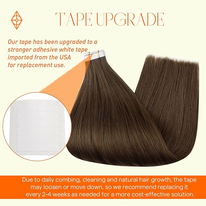 Full Shine Brown Tape in Hair Extensions 14Inch Color 4 Medium Brown 100G 40PCS Straight Invisible Hair Extensions Tape ins Double Sided Tape Remy Human Hair Add Volume for Women