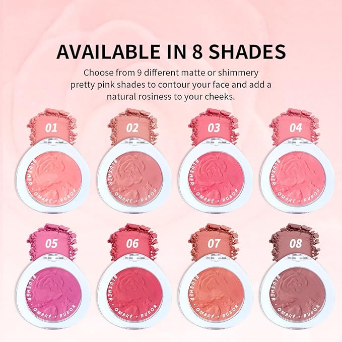 MAEPEOR Matte Face Blush 8 Colors Lightweight Natural Look Face Blush Long-Lasting and Highly Pigmented Powder Blush for Cheeks (Color 01)