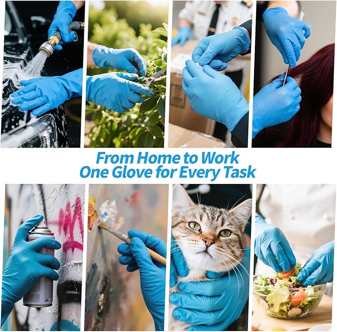 Blue Nitrile Gloves Disposable, Latex & Powder Free, Food Safe Gloves for Cooking Kitchen Cleaning Healthcare Salons
