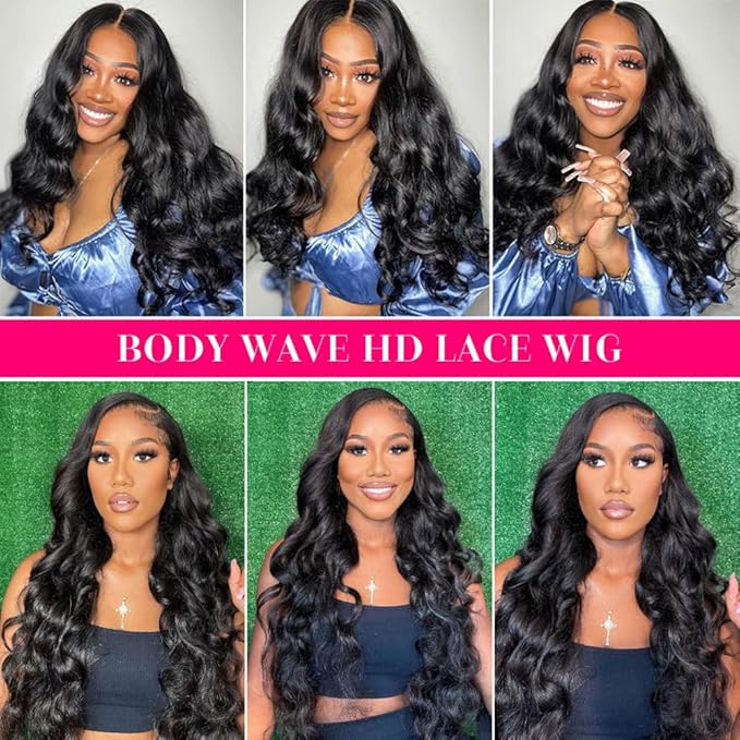 28 Inch Body Wave Lace Front Wigs Human Hair 13X6 HD Lace Frontal Wigs Human Hair 180% Density Glueless Wigs Human Hair Pre Plucked for Women Brazilian Virgin Body Wave Wig Natural Color
