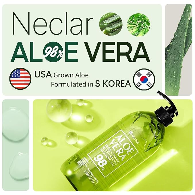 Aloe Vera Gel - for Sunburn Relief - Big 33.8oz / 1000ml - 98% Pure Aloe Vera - For Face, Skin and Hair - After Sun Care lotion - Sun Burn Moisturizer Cream (33.8 Fl oz)