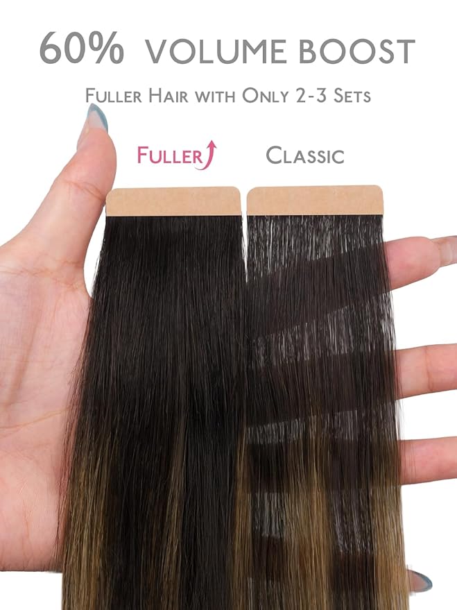 WENNALIFE Fuller Tape in Hair Extensions Human Hair, 18 inch 20pcs 80g Balayage Dark Brown Mixed Chestnut Brown Remy Hair Straight Tape in Extensions Skin Weft Tape Ins Extensiones De Cabello Humano