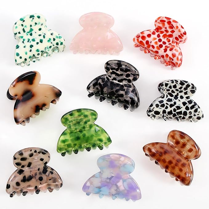 10-Pack Cute Small Acetate Hair Claw Clips for Women Girls, Tortoise Shell Jaw Clips for Fine & Thin Hair