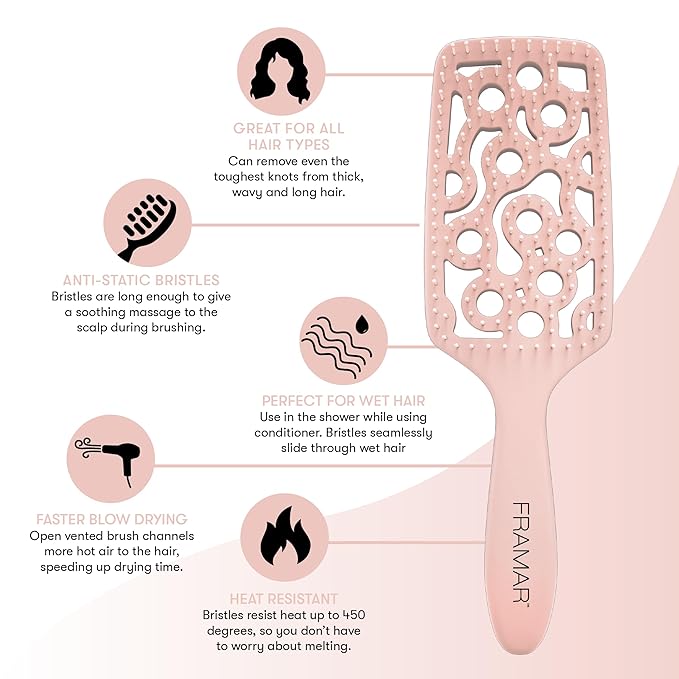 FRAMAR Professional Vented Hair Brush – Curved Hair Brush For Blow Drying, Wet Paddle Brush For Hair, Vent Brush For Blow Drying, Wet Hairbrush For Women – Heat Resistant - Champagne